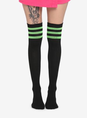 Neon Green Varsity Stripe Over-The-Knee Socks