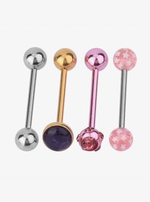 Steel Pink Stars Tongue Barbell 4 Pack