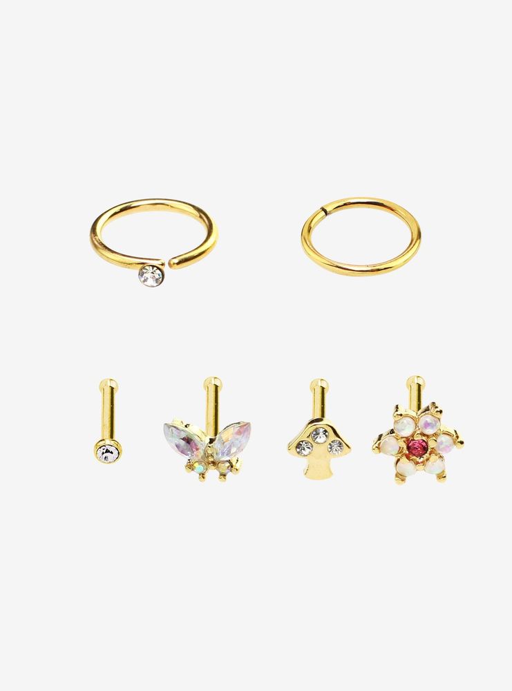 Steel Star Heart Bow Nose Stud & Hoop 9 Pack | Hot Topic