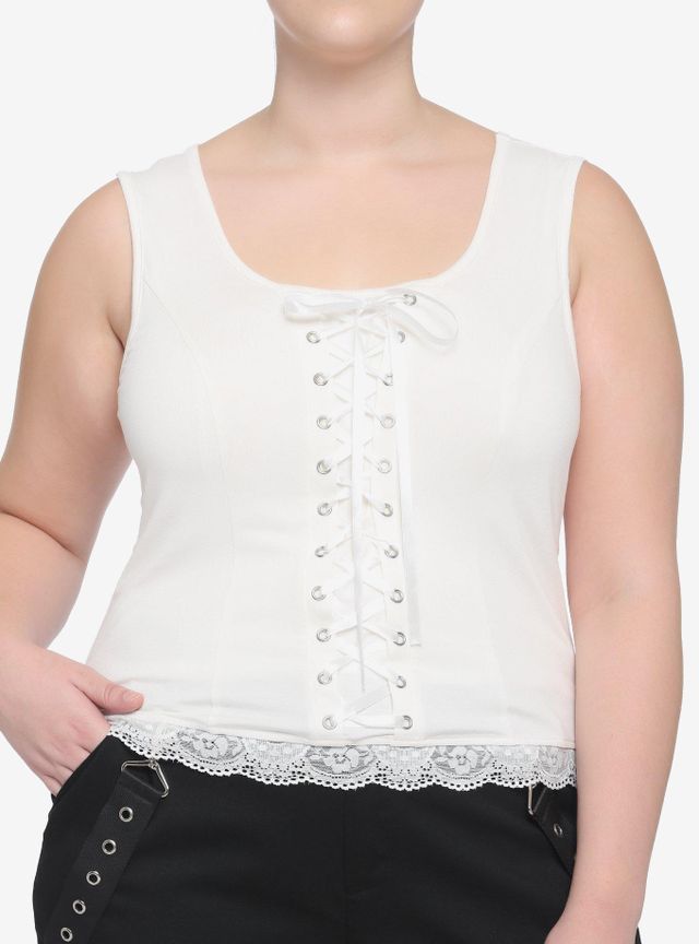 Hot Topic Cream Lace-Up Front Knit Girls Top Plus