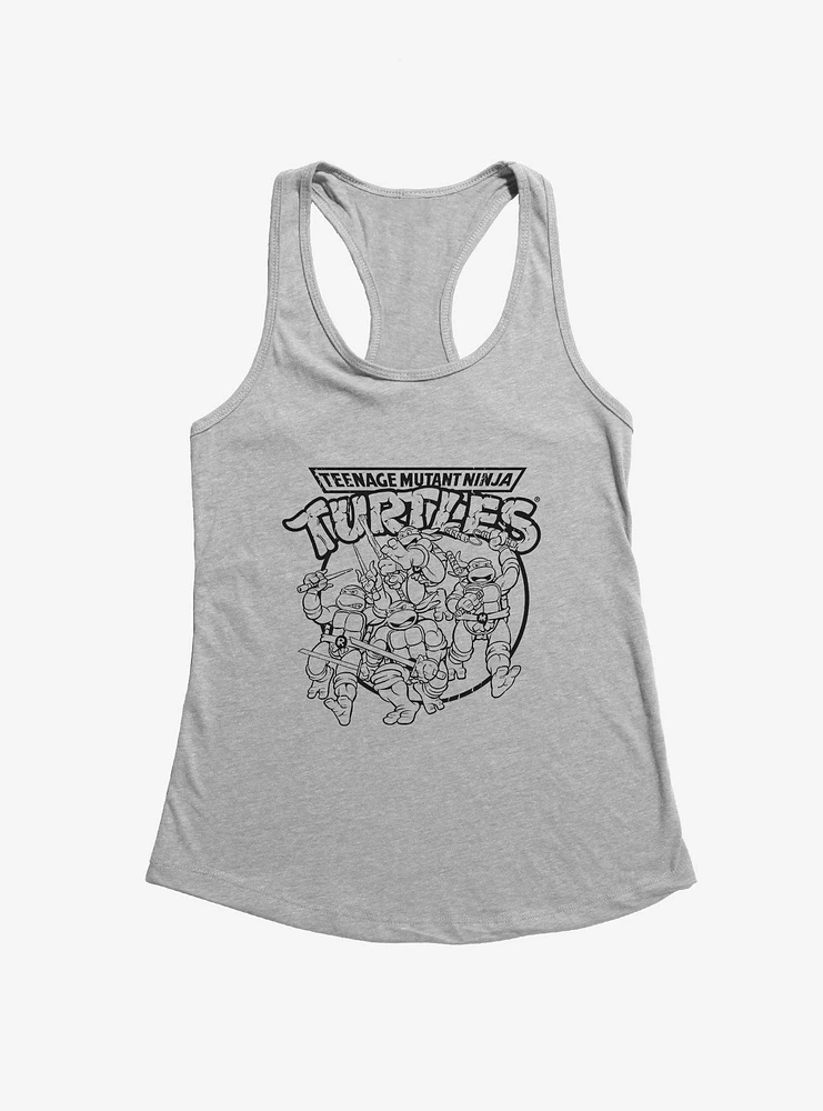 Teenage Mutant Ninja Turtles Group Fight Pose Outline Girls Tank