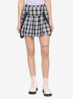 Pastel Plaid Grommet Suspender Skirt