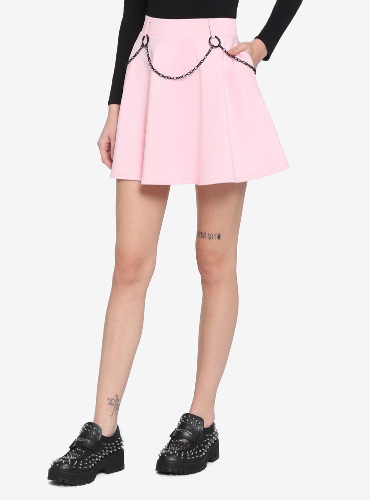 Pastel Plaid Pleated Skirt With Chain
