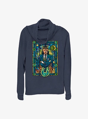 Marvel Loki Stained Glass Window Cowlneck Long-Sleeve Girls Top