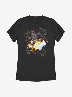 Marvel Deadpool Unicorn Fireworks Womens T-Shirt