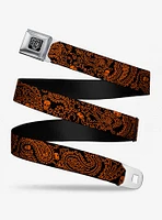 Bandana Skull Print Seatbelt Belt Black Orange