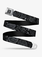 Bandana Skull Print Seatbelt Belt Black Silver