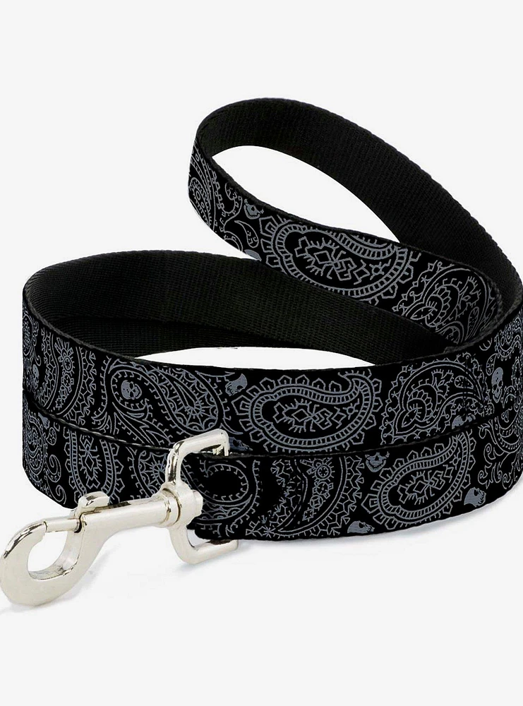 Bandana Skull Print Dog Leash Black Silver