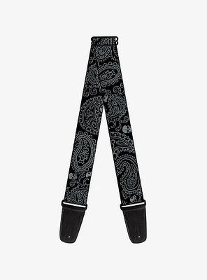 Bandana Skull Print Guitar Strap Black Silver