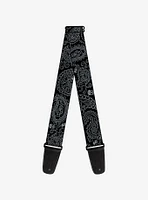 Bandana Skull Print Guitar Strap Black Silver