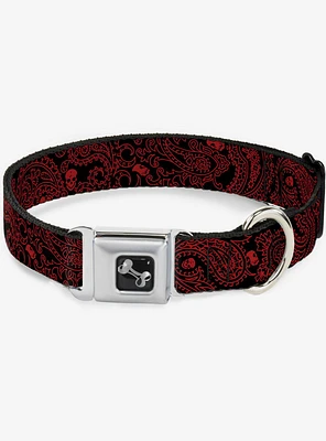 Bandana Skull Print Seatbelt Dog Collar Black Red