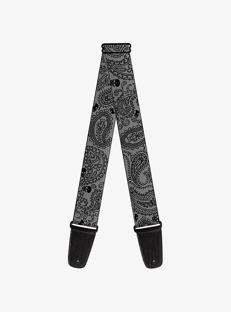 Bandana Skull Print Guitar Strap Silver Black