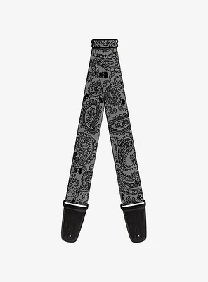 Bandana Skull Print Guitar Strap Silver Black