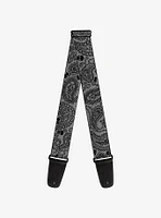 Bandana Skull Print Guitar Strap Silver Black