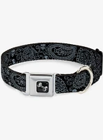 Bandana Skull Print Seatbelt Dog Collar Black Silver