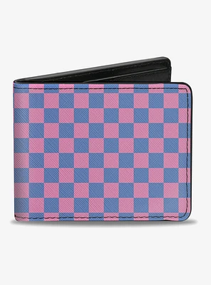 Checker Print Bifold Wallet Baby Pink Blue