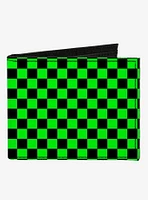 Checker Print Canvas Bifold Wallet Neon Green