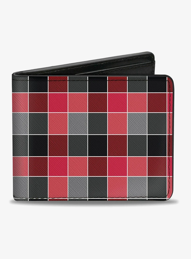 Checker Print Bifold Wallet Mosaic Red