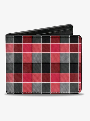 Checker Print Bifold Wallet Mosaic Red