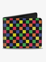 Checker Print Bifold Wallet Neon