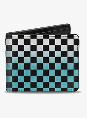 Checker Print Bifold Wallet Ombre Turquoise
