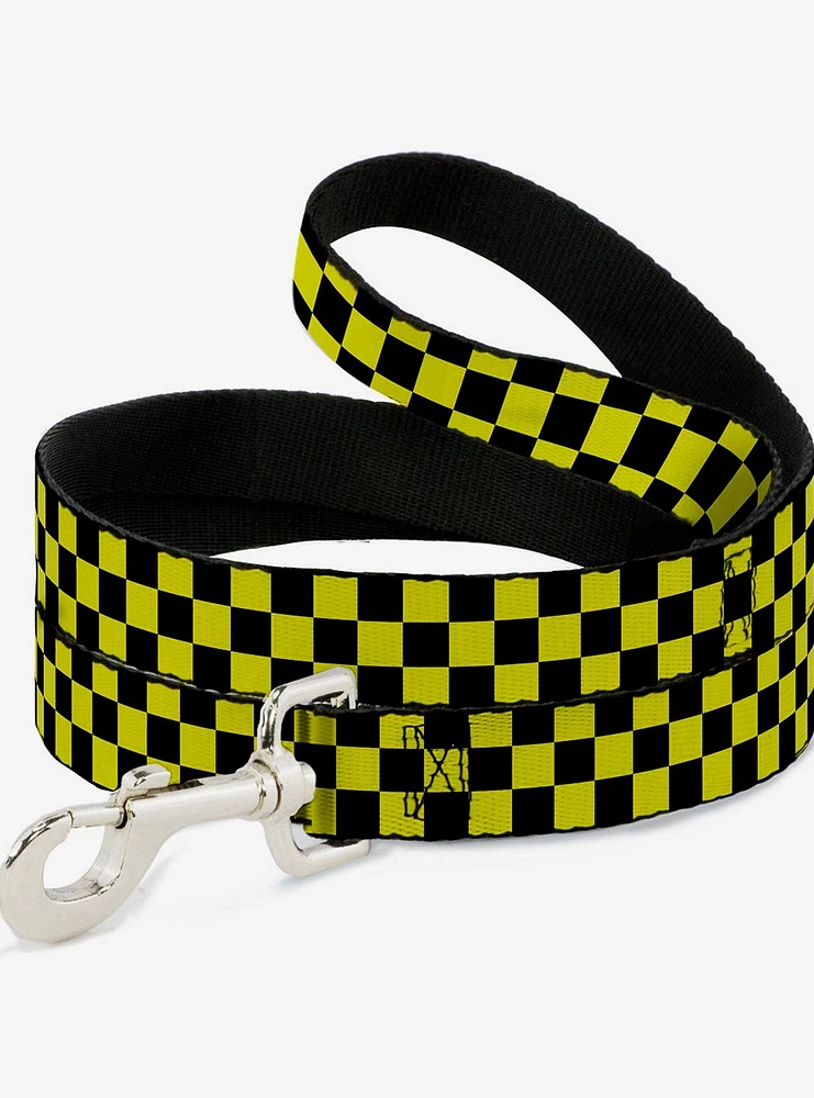Checker Print Dog Leash Neon Yellow