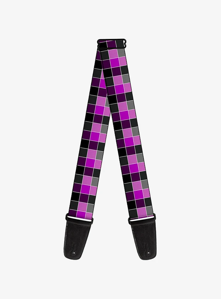 Checker Print Guitar Strap Mosaic Purple