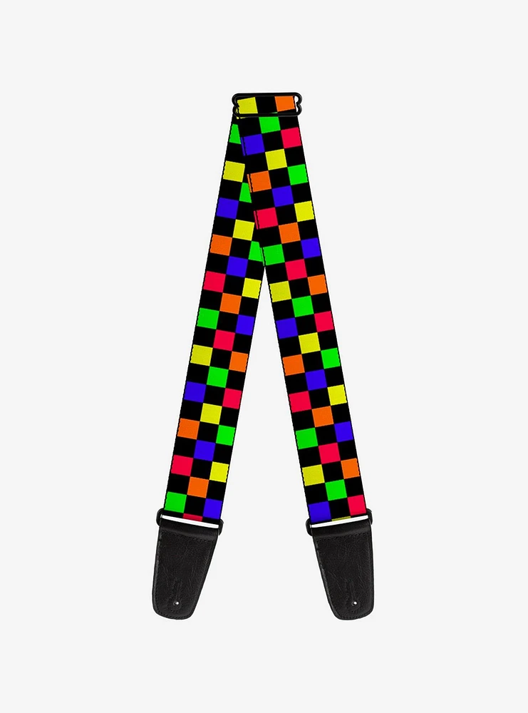 Checker Print Guitar Strap Neon
