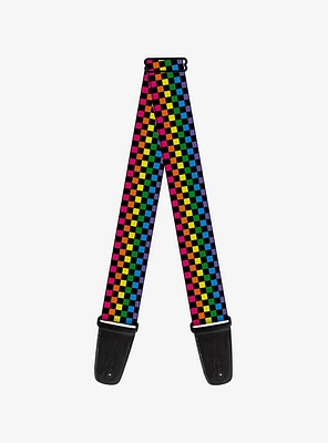 Checker Print Guitar Strap Neon Rainbow