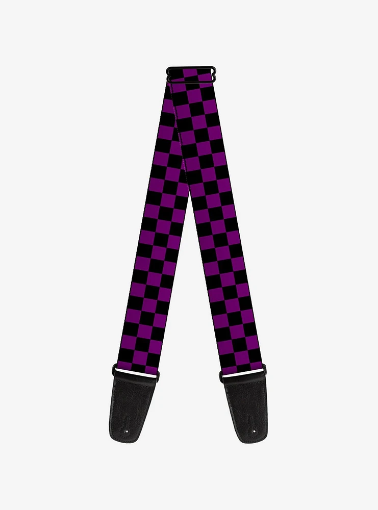 Checker Print Guitar Strap Purple