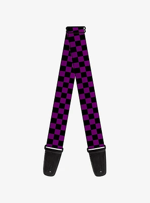 Checker Print Guitar Strap Purple