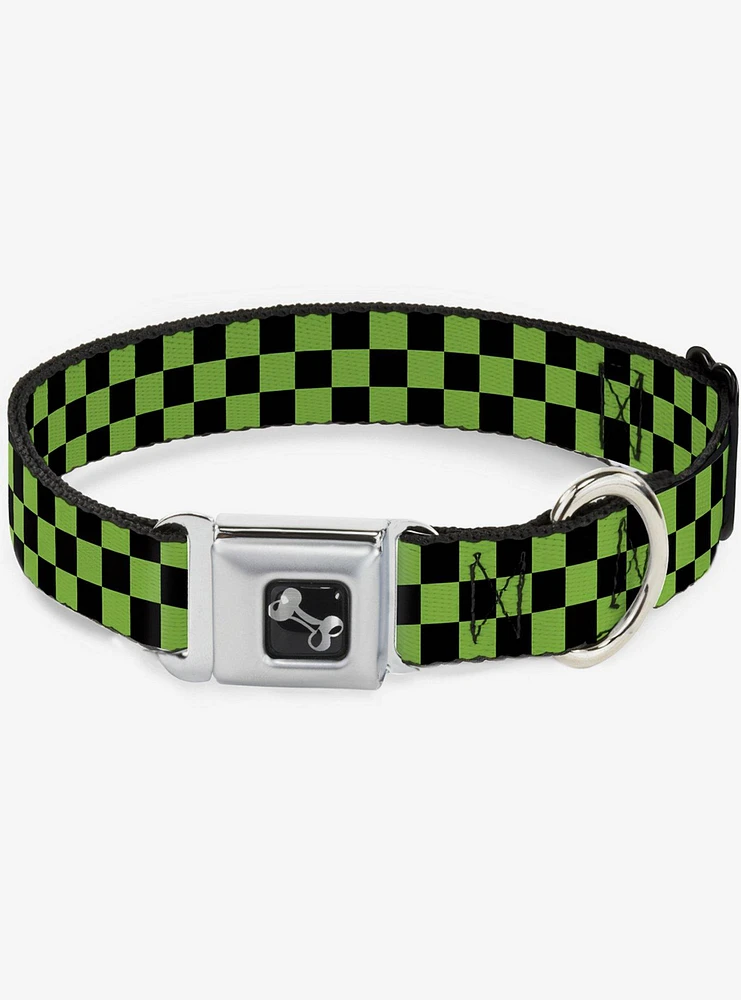 Checker Print Seatbelt Dog Collar Neon