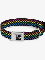 Checker Print Seatbelt Dog Collar Neon Rainbow