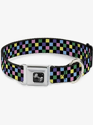 Checker Print Seatbelt Dog Collar Pastel Multi