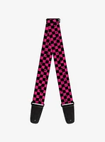 Distressed Checker Print Guitar Strap Neon Pink