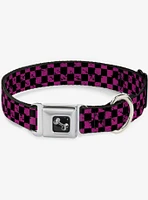 Distressed Checker Print Seatbelt Dog Collar Neon Pink