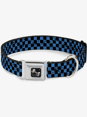 Distressed Checker Print Seatbelt Dog Collar Turquoise