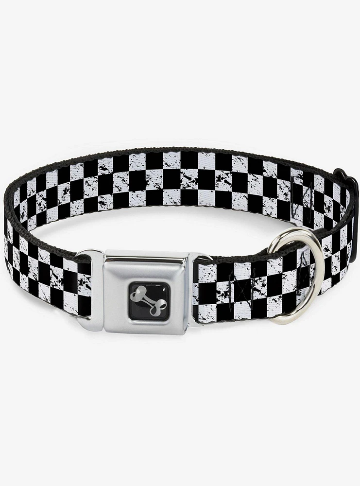 Distressed Checker Print Seatbelt Dog Collar