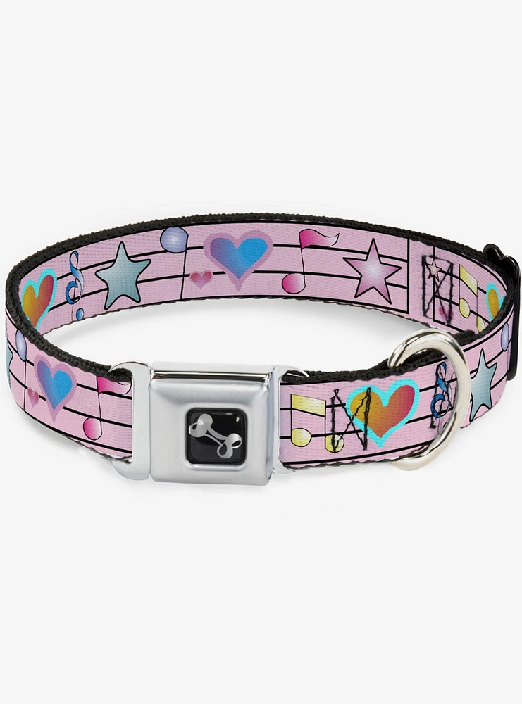 Music Notes Seatbelt Dog Collar Pink