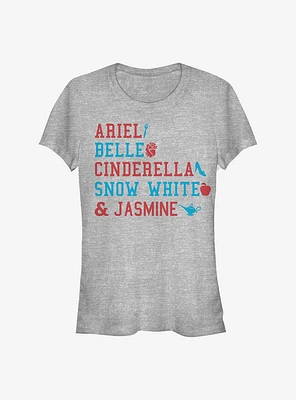 Disney Princess America Stacked Names Girls T-Shirt