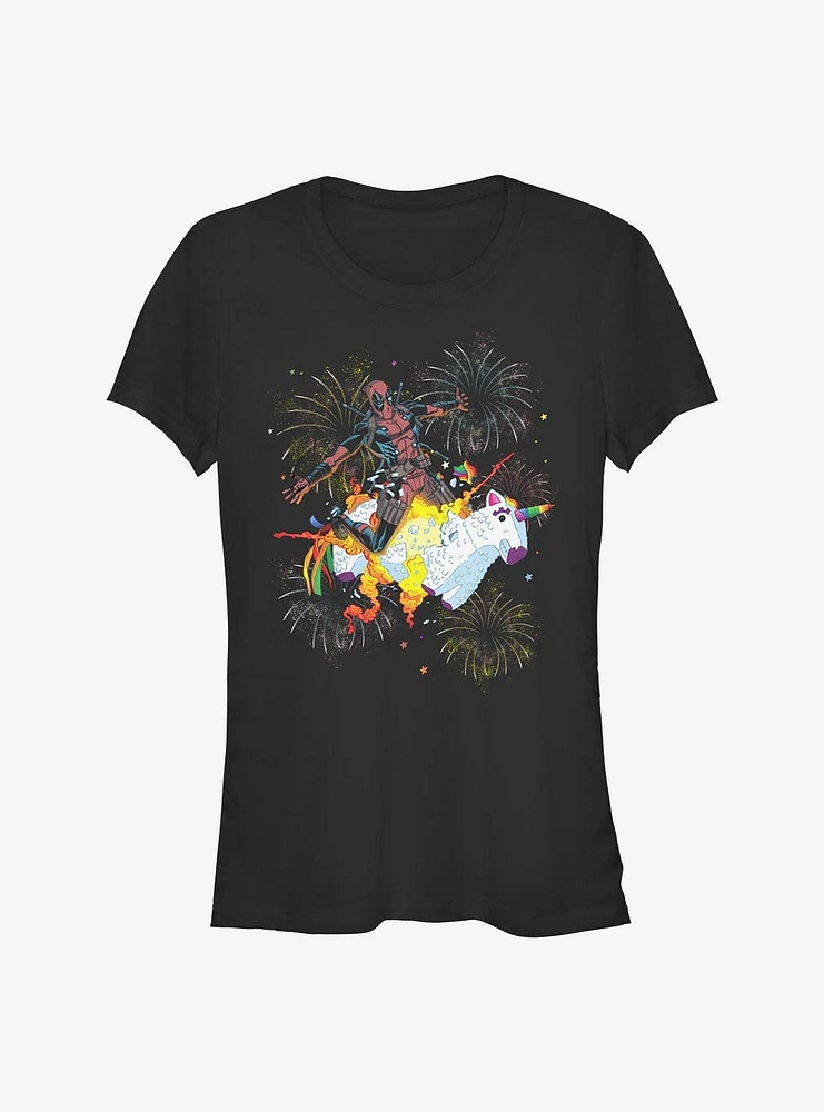 Marvel Deadpool Unicorn Fireworks Girls T-Shirt