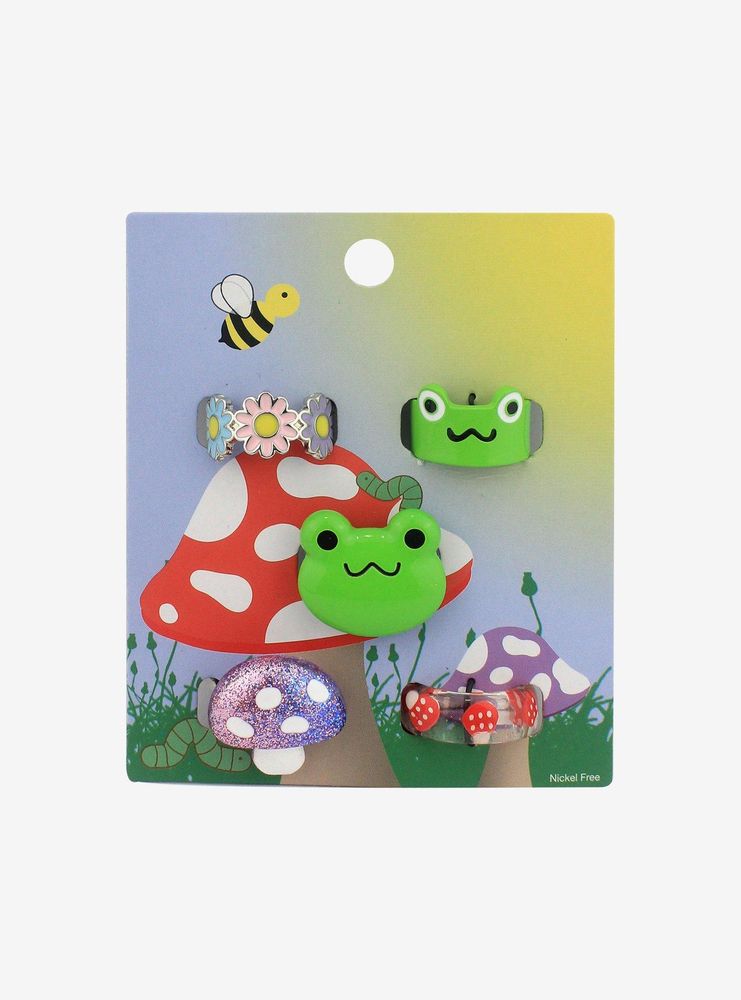 Floral Frog & Mushroom Ring Set