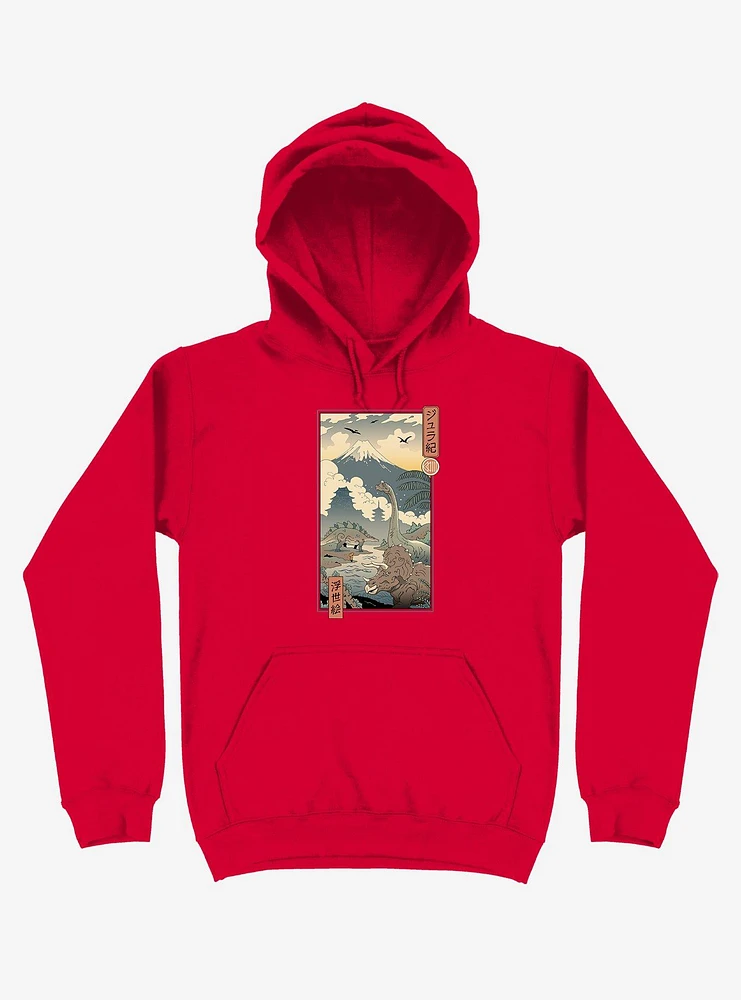 Dinosaurs Jurassic Ukiyo-e Red Hoodie