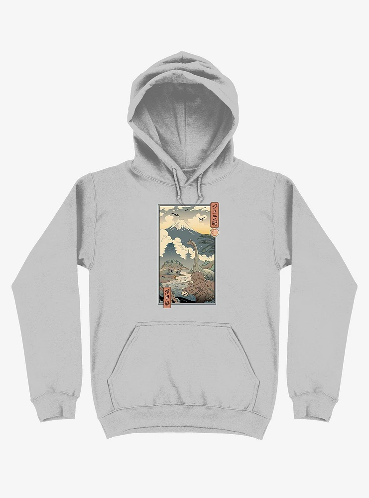 Dinosaurs Jurassic Ukiyo-e Silver Hoodie