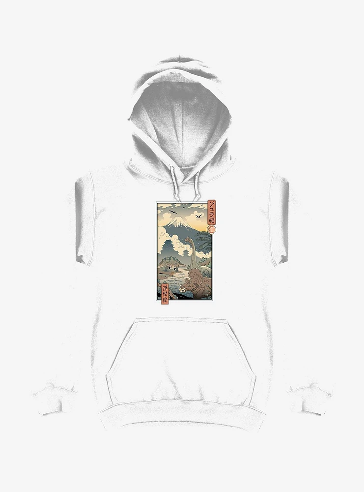 Dinosaurs Jurassic Ukiyo-e White Hoodie