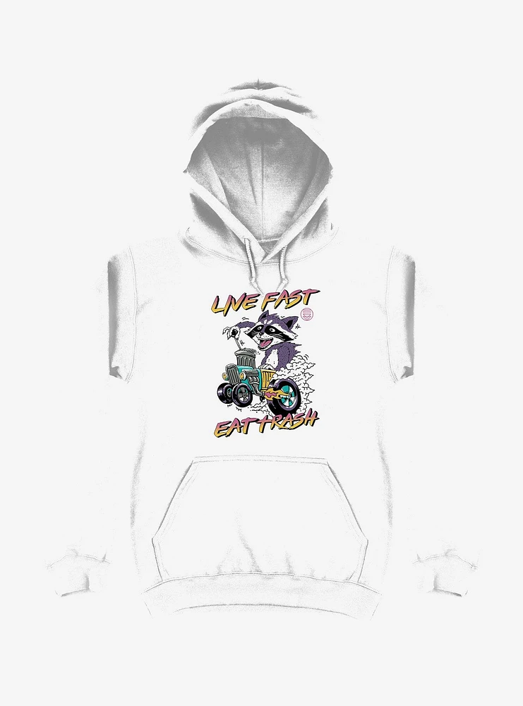 Raccoon Live Fast Eat Trash! White Hoodie