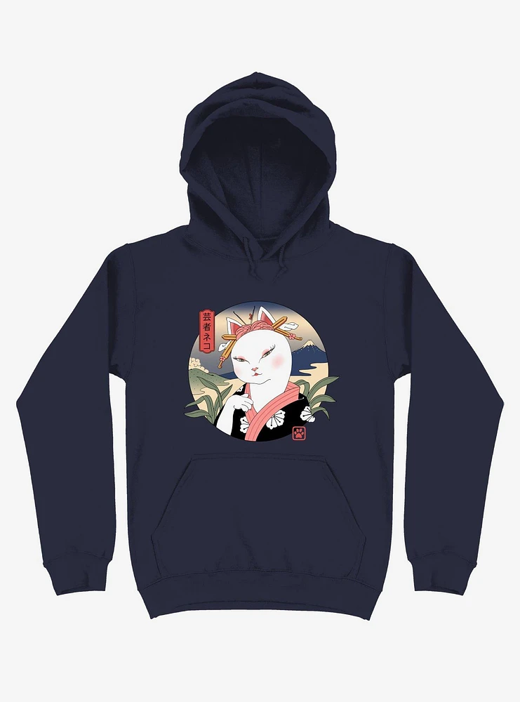 Cat Neko Geisha Navy Blue Hoodie