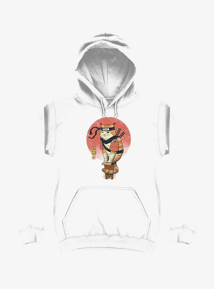 Orange Shinobi Cat White Hoodie