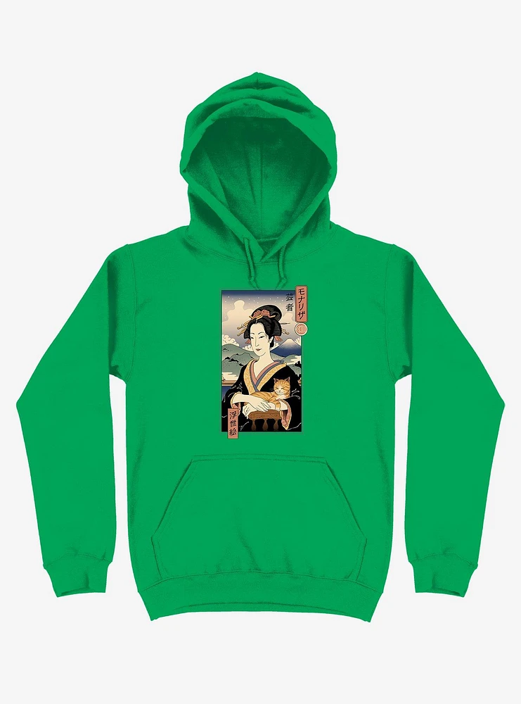 Geisha Cat Lisa Ukiyo-e Kelly Green Hoodie