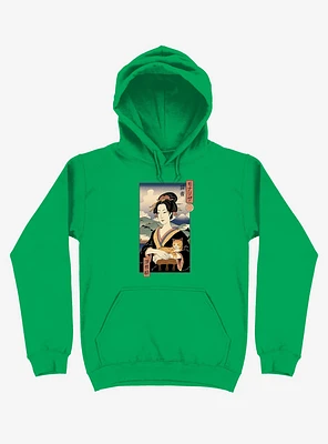 Geisha Cat Lisa Ukiyo-e Kelly Green Hoodie